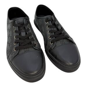 Gucci Black GG Canvas and Leather Web Lace Up Sneakers Size 8 US